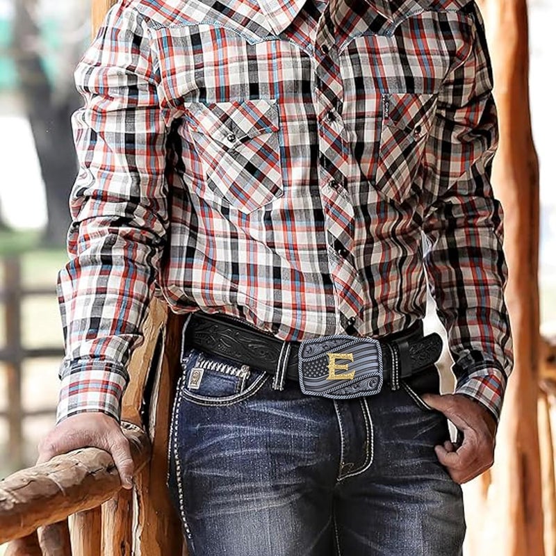 Fibbadet Store Western Cowboy Initial Letters A-Z American Flag Belt Buckle for Men Fathers Day Boyfriend Husband - Image 3